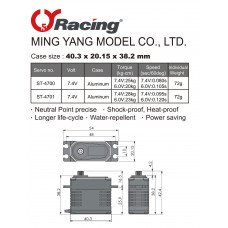 Ming Yang Model Aluminum Case High Speed Servo 7.4V, TQ=25kg-cm, SP=0.08 sec/60deg